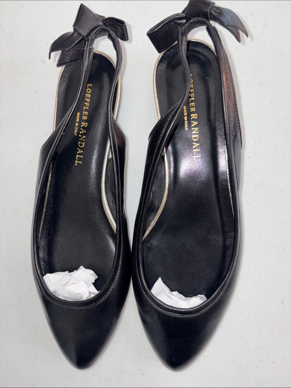 Loeffler Randall Women Black Leather Pointed Slingback Flats 8 Bow Leather Point